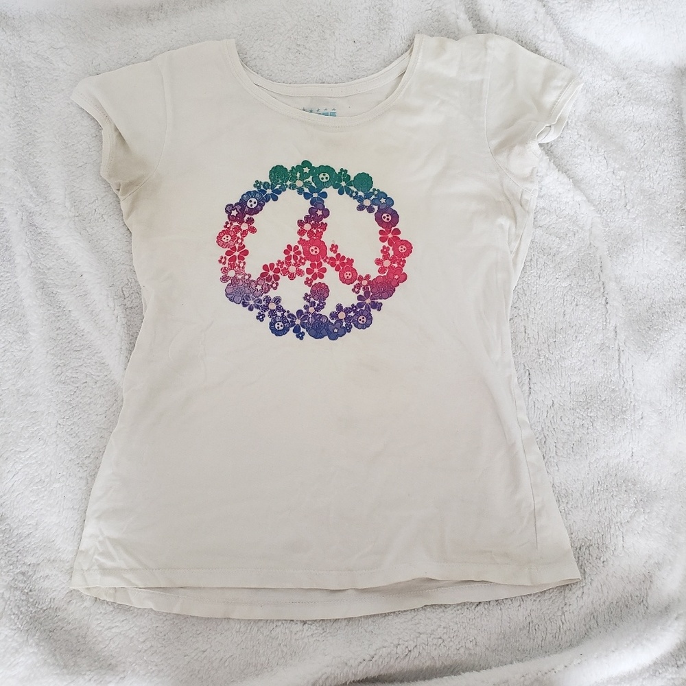 White Rainbow Peace Sign Shirt size L